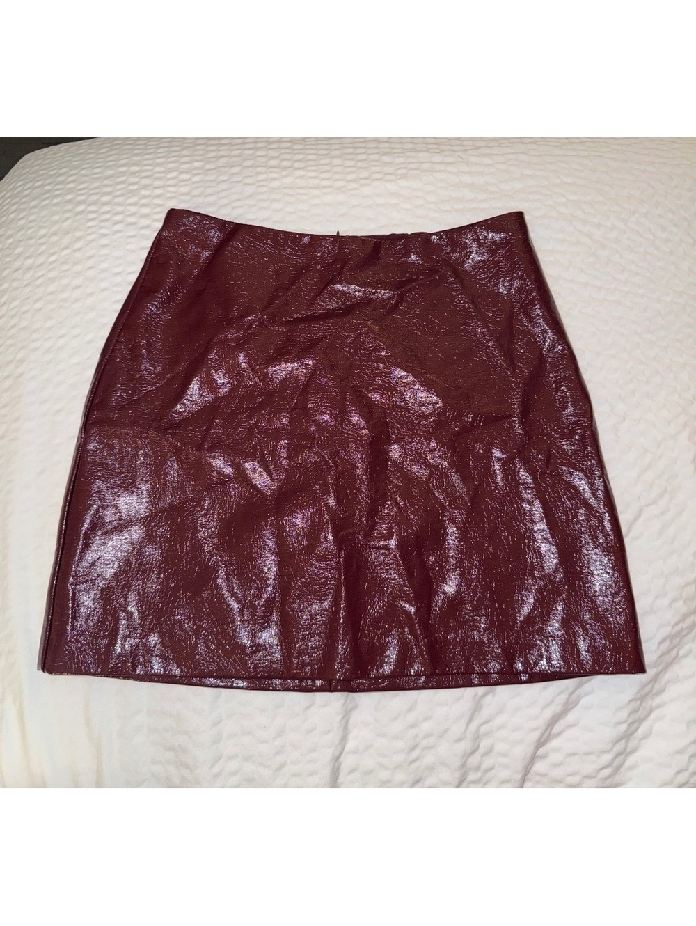 NWT Francesca’s Burgundy Faux Leather Mini Skirt Size S